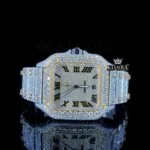 Roman Numerals Yellow Dial Two Tone Iced Out Moissanite Watch
