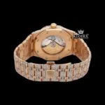 Rose Gold Arabic Numerals Moissanite Fully Iced Diamond Watch Caseback View