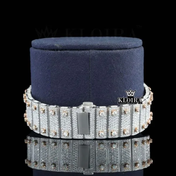 Rose Gold Arabic Numerals Two Tone Moissanite Diamond Watch Bracelet Vew