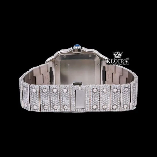 Rose Gold Bezel Blue Roman Dial Two Tone Moissanite Watch Caseback View