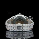 Rose Gold Bezel Geometric Dial Full Iced Out Moissanite Diamond Watch Caseback View