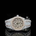 Rose Gold Bezel Geometric Dial Full Iced Out Moissanite Diamond Watch Geometric Front View