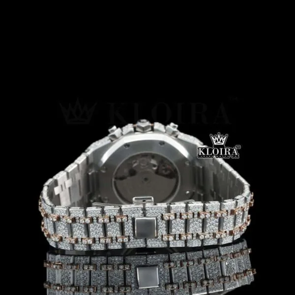 Rose Gold Dial AP Iced Out Two Tone Moissanite Diamond Chrono Watch Caseback View