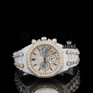Rose Gold Dial AP Iced Out Two Tone Moissanite Diamond Chrono Watch
