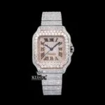 Rose Gold Dial Black Roman Numerals Two Tone Moissanite Watch