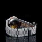 Rose Gold Dial Black Stick Markers Moissanite Diamond Watch Bracelet View