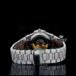 Rose Gold Dial Black Stick Markers Moissanite Diamond Watch Caseback View