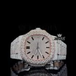 Rose Gold Dial Black Stick Markers Moissanite Diamond Watch