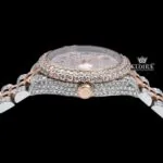 Rose gold Dial Blue Arabic Numerals Two Tone Iced Moissanite Diamond Watch Crown View
