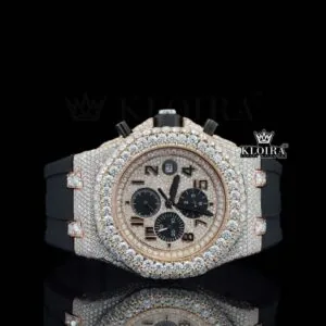 Rose Gold Dial Chronograph Black Standard Numerals Moissanite Watch