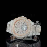 Rose Gold Dial Chronograph Two Tone Moissanite Diamond Watch Left Profile View