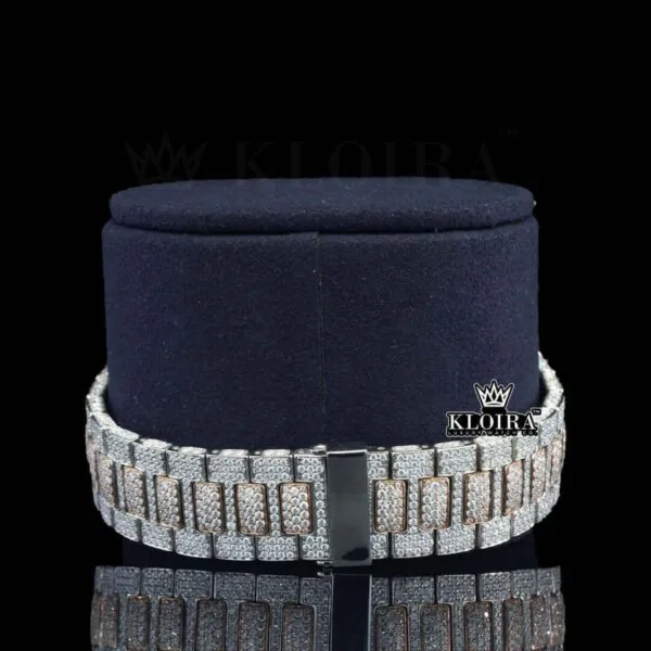 Rose Gold Dial Diamond Markers Two Tone Iced Out Moissanite Watch Bracelet View