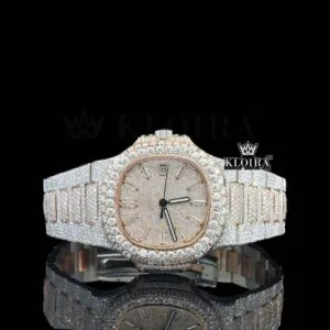 Rose Gold Dial Diamond Markers Two Tone Iced Out Moissanite Watch