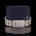 Rose Gold Dial Diamond Stick Markers Two Tone Moissanite Diamond Watch Bracelet View