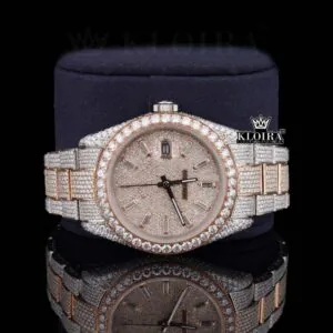 Rose Gold Dial Diamond Stick Markers Two Tone Moissanite Diamond Watch