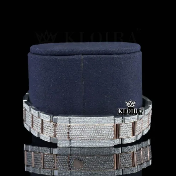 Rose Gold Dial Diamond Stick Markers Two Tone Moissanite Watch Bracelet View