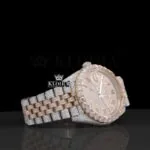 Rose Gold Dial Roman Numerals Two Tone Moissanite Diamond Watch Right Profile View