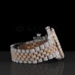 Rose Gold Dial Roman Numerals Two Tone Moissanite Diamond Watch Right Side View