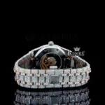 Rose Gold Dial Stick Markers Two Tone Fully Iced Out Moissanite Watch Caseback View