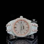 Rose Gold Dial Stick Markers Two Tone Fully Iced Out Moissanite Watch