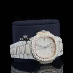 Rose Gold Diamond Markers Iced Out Lab Grown Diamond Watch Right Profile View