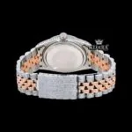 Rose Gold Oyster Rolex Inspired Two Tone Moissanite Watch 14K Gold VVS 18 Carat Caseback View
