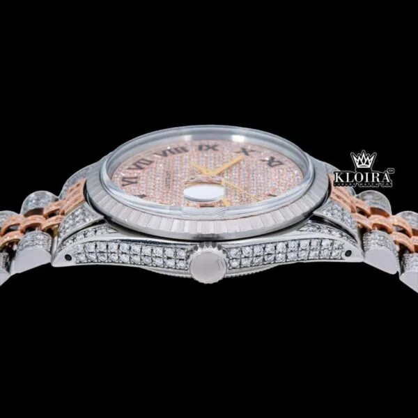 Rose Gold Oyster Rolex Inspired Two Tone Moissanite Watch 14K Gold VVS 18 Carat Crown View