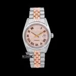 Rose Gold Oyster Rolex Inspired Two Tone Moissanite Watch 14K Gold VVS 18 Carat Front View
