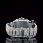 Rose Gold Roman Dial Two Tone Block Link Strap Moissanite Watch Caseback Close Up View