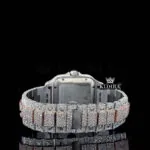 Rose Gold Roman Dial Two Tone Block Link Strap Moissanite Watch Caseback View