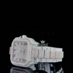 Rose Gold Roman Dial Two Tone Block Link Strap Moissanite Watch Left Profile View