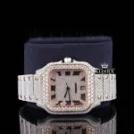 Rose Gold Roman Numerals Fully Iced Out Moissanite Diamond Watch