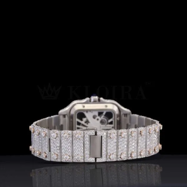 Rose Gold Skeleton Dial Two Tone Iced Out Natural Diamond Watch Caseback View