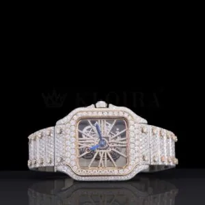 Rose Gold Skeleton Dial Two Tone Iced Out Natural Diamond Watch
