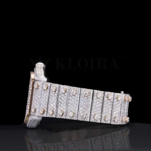 Rose Gold Skeleton Dial Two Tone Iced Out Natural Diamond Watch Left Profile View