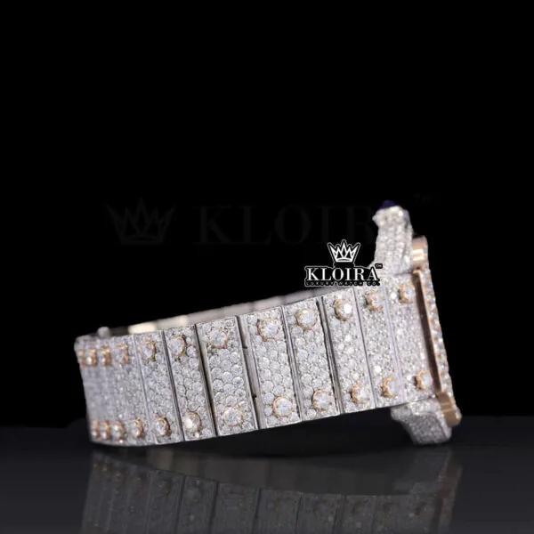 Rose Gold Skeleton Dial Two Tone Moissanite Diamond Watch Right Side View