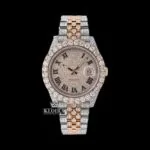 Rose Gold Two Tone Dial Black Roman Numerals Moissanite Diamond Watch