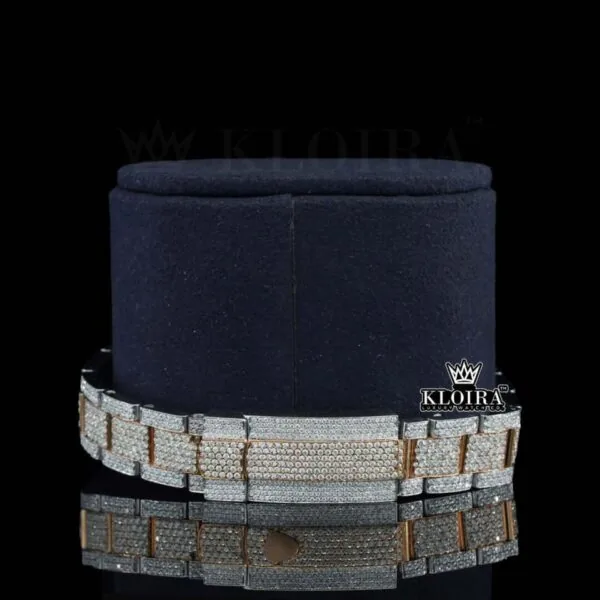 Rose Gold Two Tone Dial Diamond Markers Moissanite Diamond Watch Bracelet View