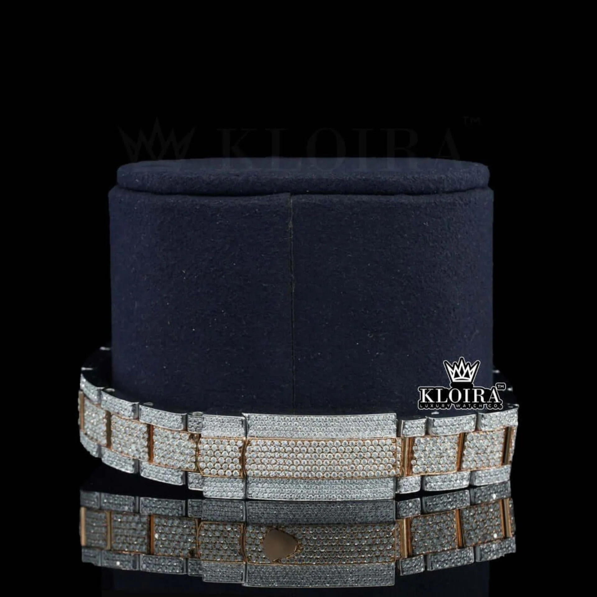 Rose Gold Two Tone Dial Diamond Markers Moissanite Diamond Watch Bracelet View
