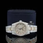 Rose Gold Two Tone Dial Diamond Markers Moissanite Diamond Watch Close Up Front View