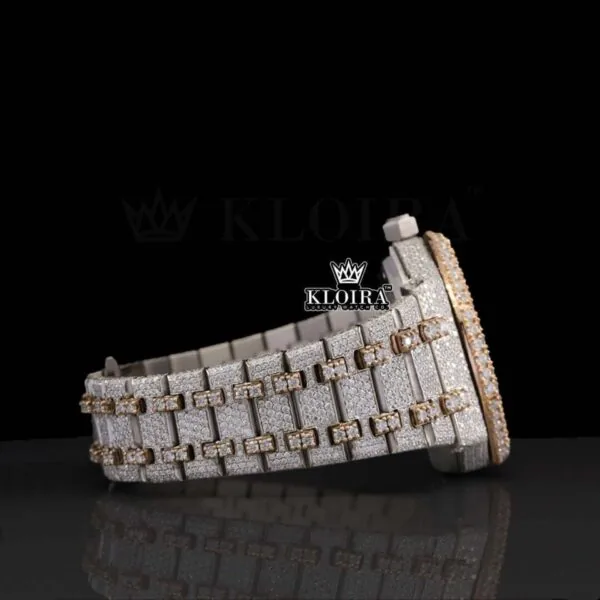 Rose Gold Two Tone Fully Iced Out Moissanite Diamond Watch Right Side View