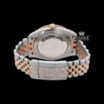 Rose Gold Two Tone Iced Out Brown Dial Moissanite Diamond Watch Caseback View