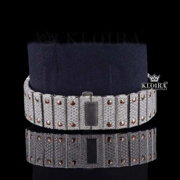 Rose Gold Two Tone Roman Numerals Moissanite Diamond Watch Bracelet View