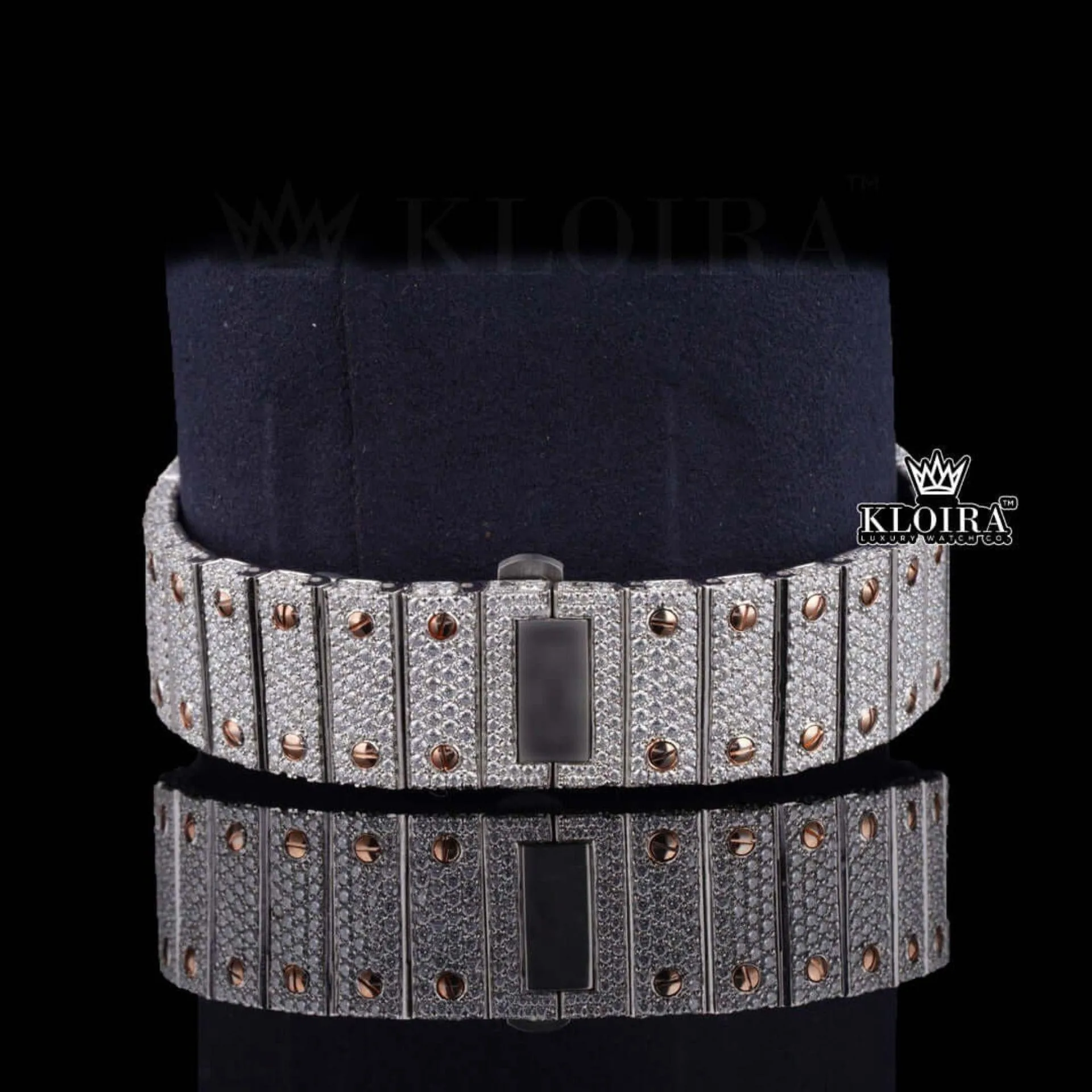 Rose Gold Two Tone Roman Numerals Moissanite Diamond Watch Bracelet View