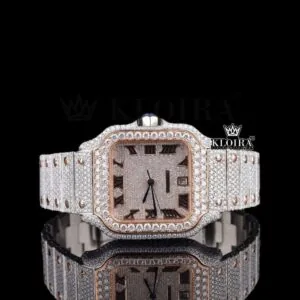 Rose Gold Two Tone Roman Numerals Moissanite Diamond Watch