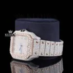 Rose Gold Two Tone Roman Numerals Moissanite Diamond Watch Left Profile View