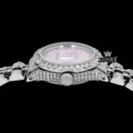 Rose Pink Dial Diamond Markers Moissanite Diamond Watch Crown View