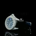 Round Markers Black Dial Black Rubber Strap Semi Iced Out Moissanite Watch Left Profile View