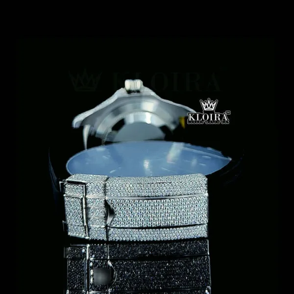 Round Markers Black Dial Rubber Strap Semi Iced Out Moissanite Watch Caseback View