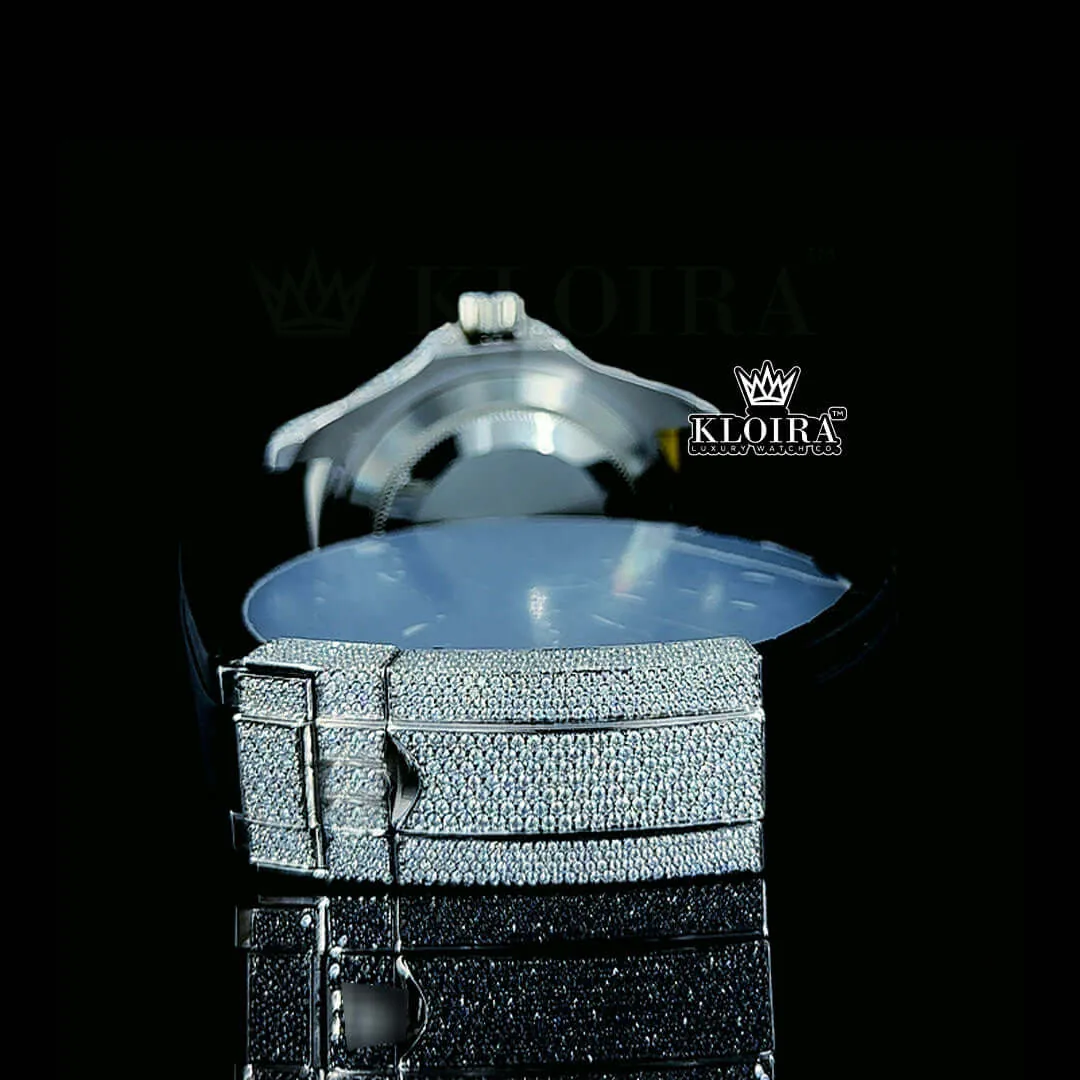 Round Markers Black Dial Rubber Strap Semi Iced Out Moissanite Watch Caseback View